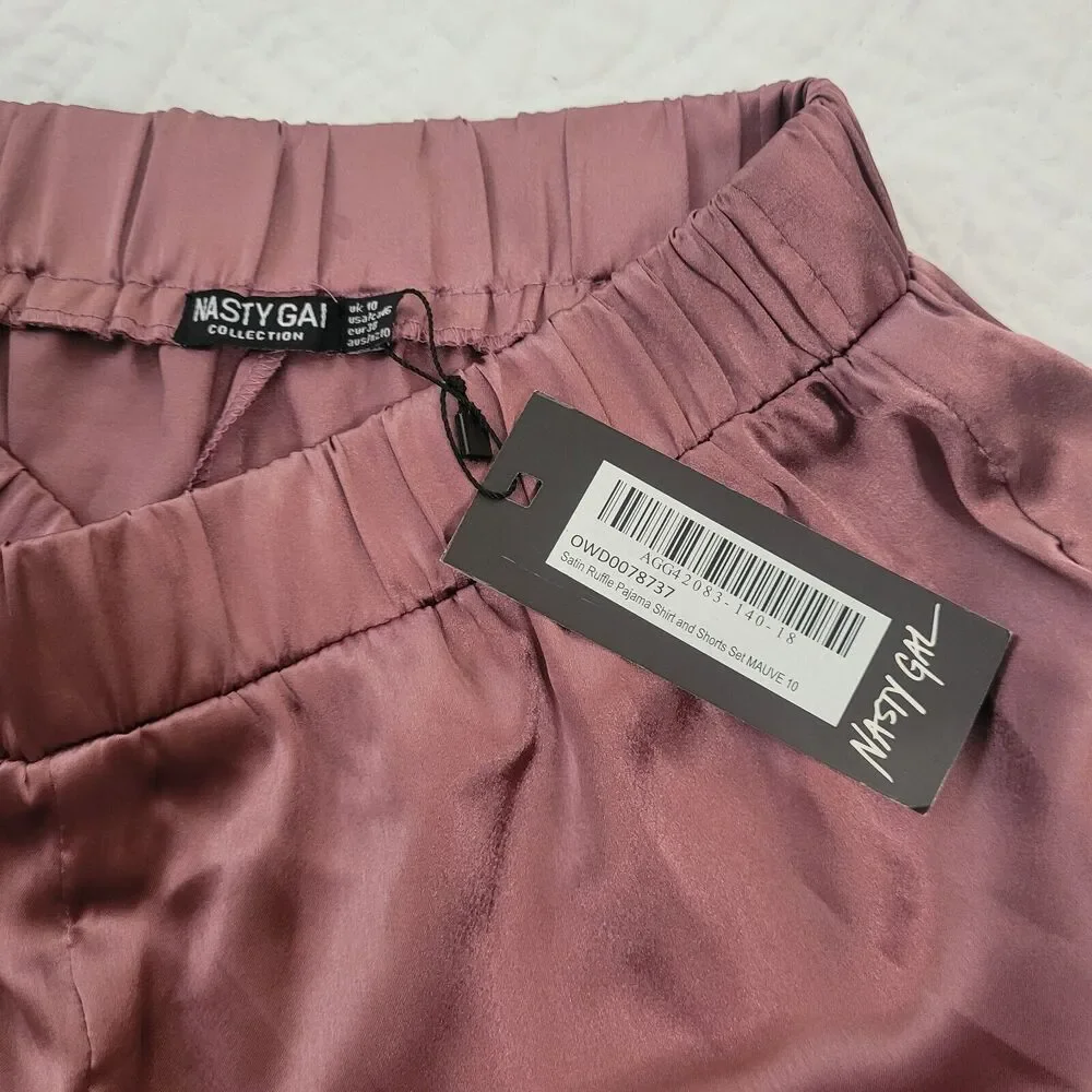 Nasty Gal Pajama Bottoms Satin Ruffle Mauve‎ Small 6